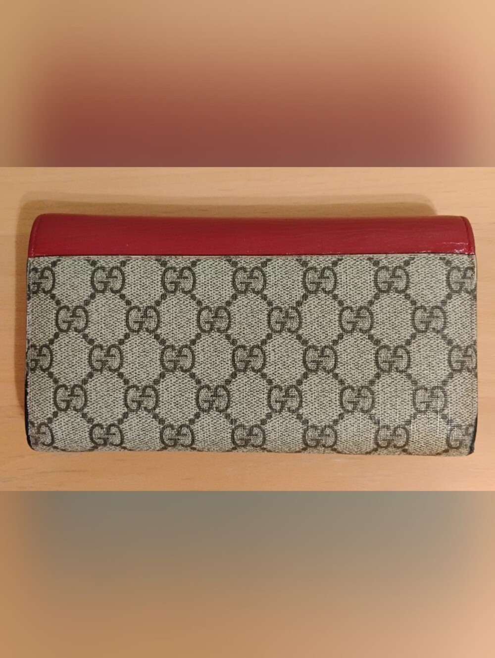 GUC Gucci Continental Wallet - Red Leather, GG Canvas, Dusty Pink Interior - Picture 5 of 12